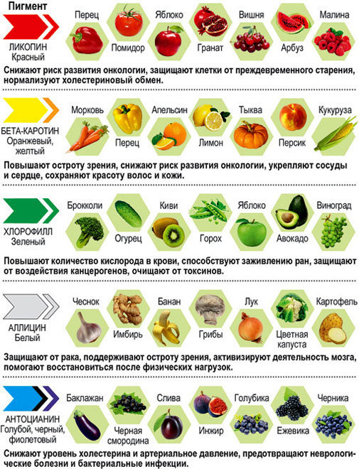 Полезные овощи и фрукты их цвет и их состав