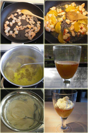 Салат из креветок и цитрусовых со сметанным муссом и апельсиновым чили