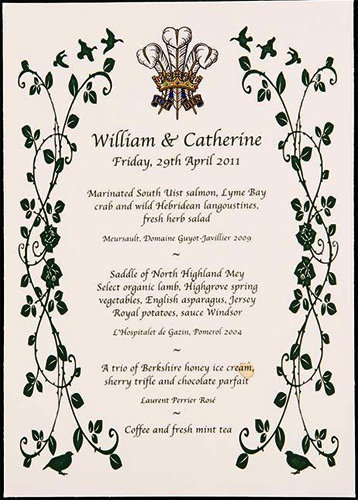 Свадьба принца Уильяма и Кэтрин Миддлтон. Меню